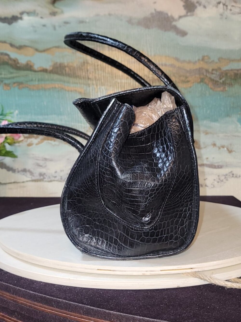 Prola del Lungo Firenze  Black Crocodile Embossed Leather Satchel [Item #22]